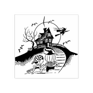 Vintage Halloween Trick or Treat Kids Rubber Stamp