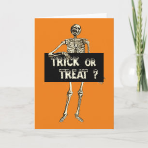 Vintage Halloween Trick or Treat Skeleton Card