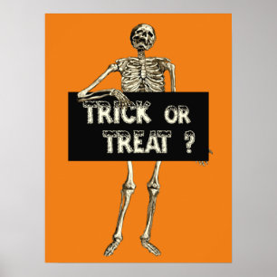 Vintage Halloween Trick or Treat Skeleton Poster