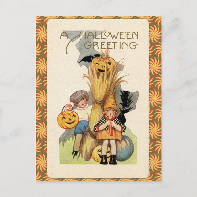 Vintage Halloween Trick or Treaters Postcard (Front)