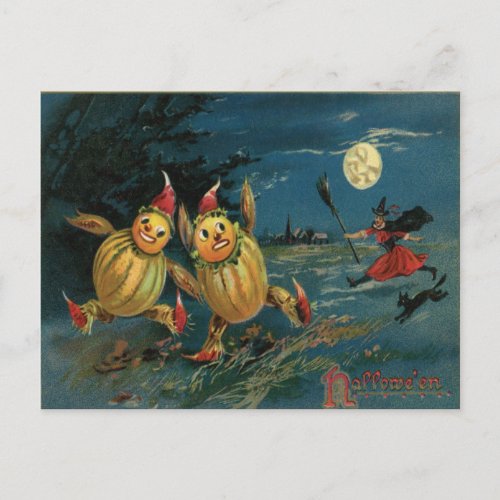 Vintage Halloween Veggie People on the Run Postcard