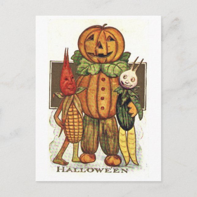 Vintage Halloween Veggies Postcard (Front)