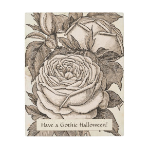 Vintage Halloween Victorian Gothic Rose in Sepia Metal Print