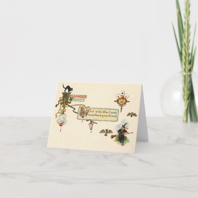Vintage Hallowe'en Warnings Greeting Card (Front)