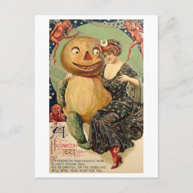 Vintage Halloween Wish Postcard (Front)