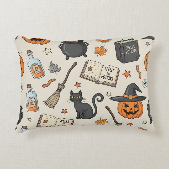 Vintage Halloween Witch Accent Pillow (Front)