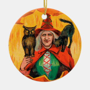 Vintage Halloween witch add spell message ornament