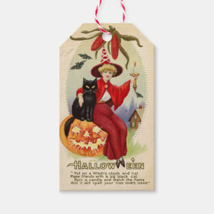 Vintage Halloween Witch and Black Cat Gift Tags