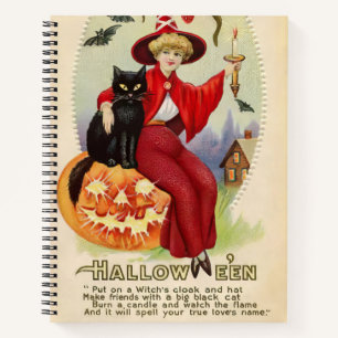 Vintage Halloween Witch and Black Cat Notebook