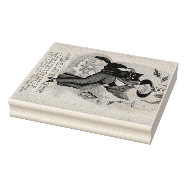 Vintage Halloween Witch and Black Cat Rubber Stamp (Stamp)