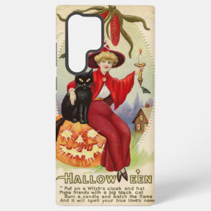 Vintage Halloween Witch and Black Cat Samsung Galaxy S22 Ultra Case