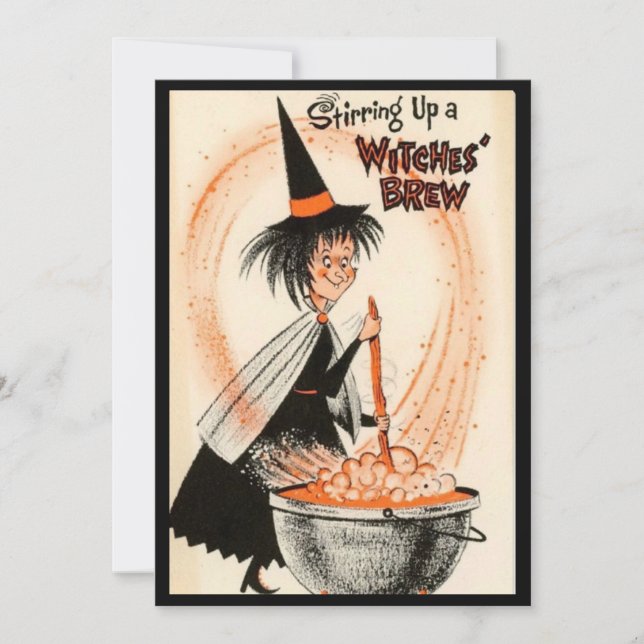Vintage Halloween Witch and Brew Holiday Card (Front)