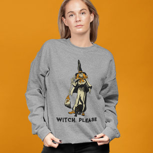 Vintage Halloween Witch and Cat Custom Slogan Sweatshirt