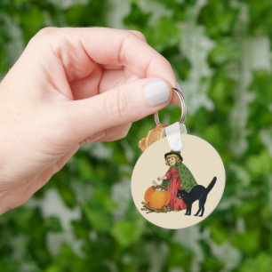 Vintage Halloween Witch and Cat, Ellen Clapsaddle Keychain