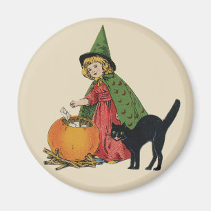 Vintage Halloween Witch and Cat, Ellen Clapsaddle Magnet