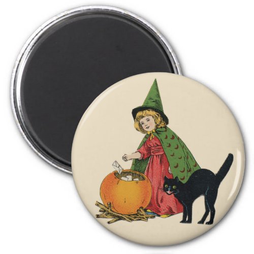 Vintage Halloween Witch and Cat Ellen Clapsaddle Magnet