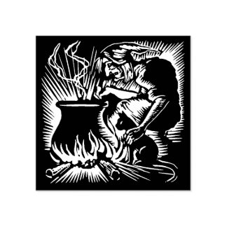 Vintage Halloween Witch and Cat Stamp