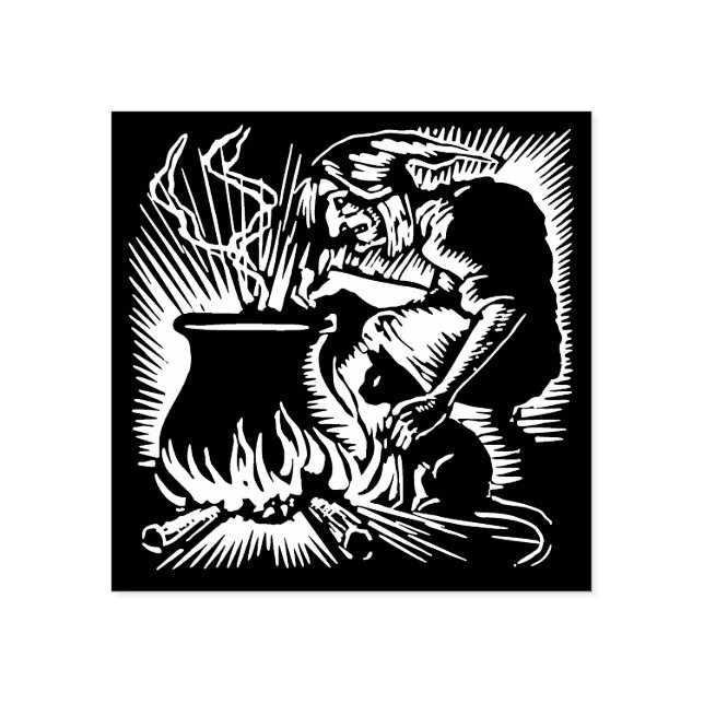 Vintage Halloween Witch and Cat Stamp (Imprint)