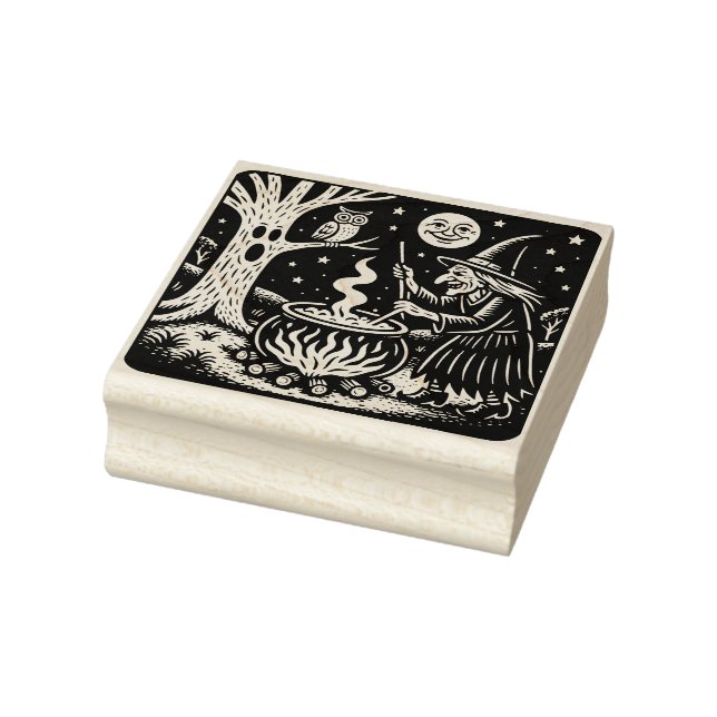 Vintage Halloween Witch and Cauldrom Rubber Stamp (Stamp)