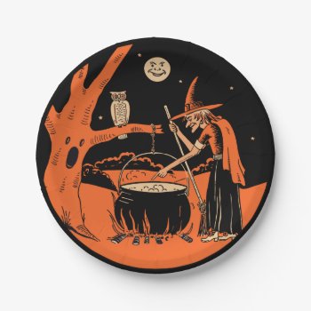 Vintage Halloween Witch And Cauldron Paper Plates by Vintage_Halloween at Zazzle