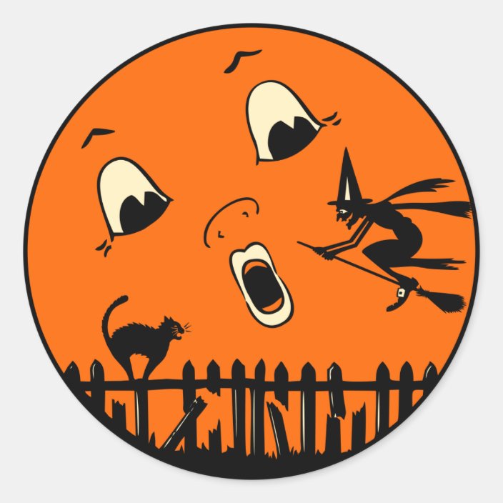Vintage Halloween Witch And Moon Classic Round Sticker Zazzle Com
