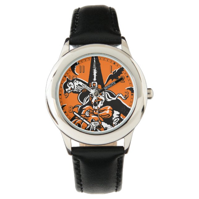 Vintage Halloween Witch and Owl Illustration Watch (Front)
