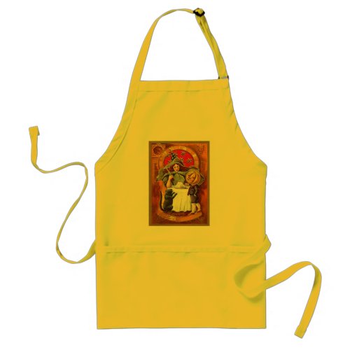 Vintage Halloween Witch and Pumpkin Head Boy Adult Apron
