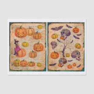 Vintage Halloween Witch and Skull Decoupage Tissue Paper