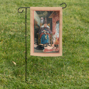 Vintage Halloween Witch & Black Cat Garden Flag