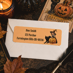 Vintage Halloween Witch & Black Cat Label
