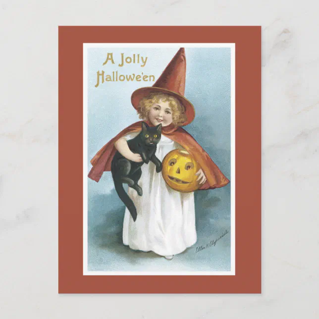 Vintage Halloween Witch Black Cat Postcard | Zazzle