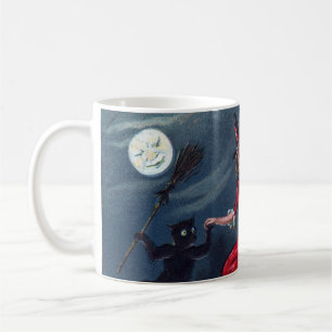 Vintage Halloween witch black cat pumpkin mug