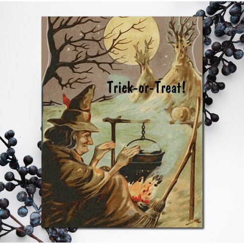 Vintage Halloween Witch Brew in Cauldron Postcard