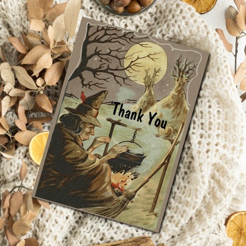 Vintage Halloween Witch Brew in Cauldron Thank You Card