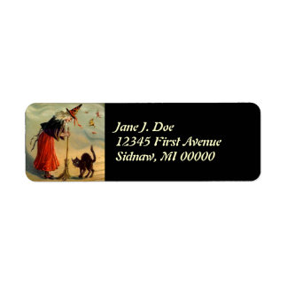 Vintage Halloween Witch Broom Cat Address Labels