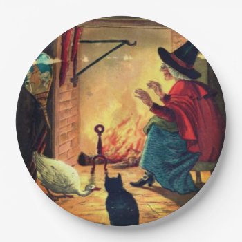 Vintage Halloween Witch By Warm Hearth  Paper Plates by ForEverProud at Zazzle