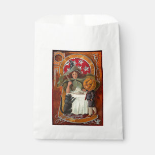 Vintage Halloween Witch Casting Spell with Wand Favor Bag