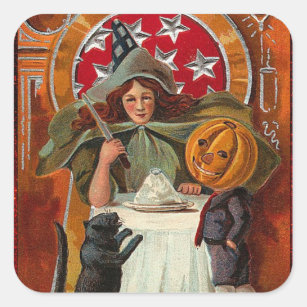 Vintage Halloween Witch Casting Spell with Wand Square Sticker