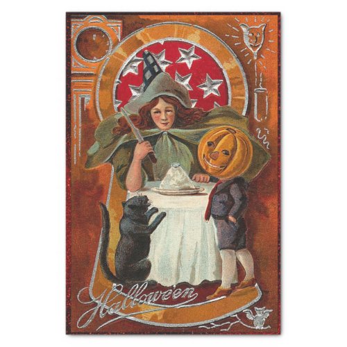 Vintage Halloween Witch Casting Spell with Wand Tissue Paper