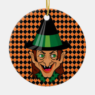 Vintage Halloween Witch Ceramic Ornament