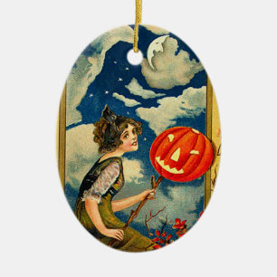 Vintage Halloween Witch Ceramic Ornament