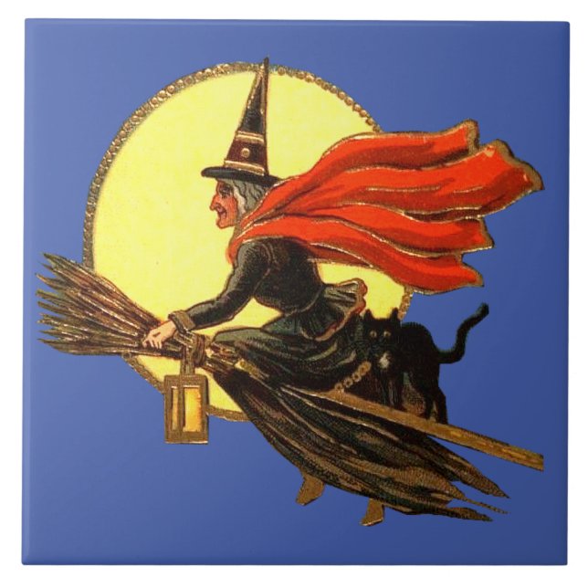 Vintage Halloween Witch Ceramic Tile (Front)