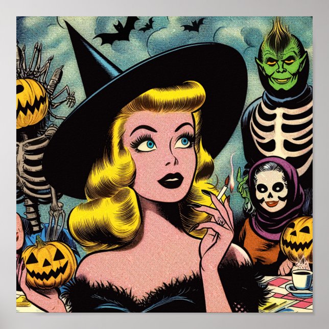Vintage Halloween Witch Comics Poster (Front)