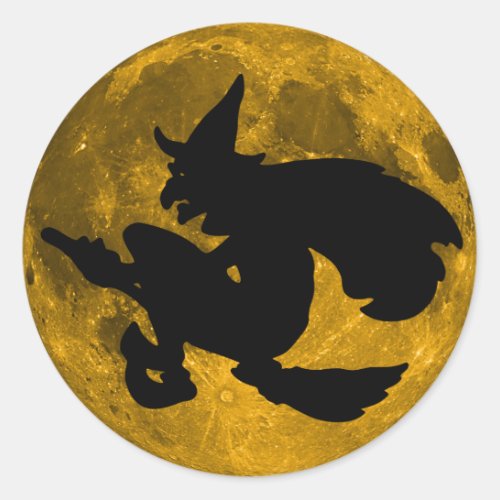Vintage Halloween _ Witch Flies Over the Full Moon Classic Round Sticker
