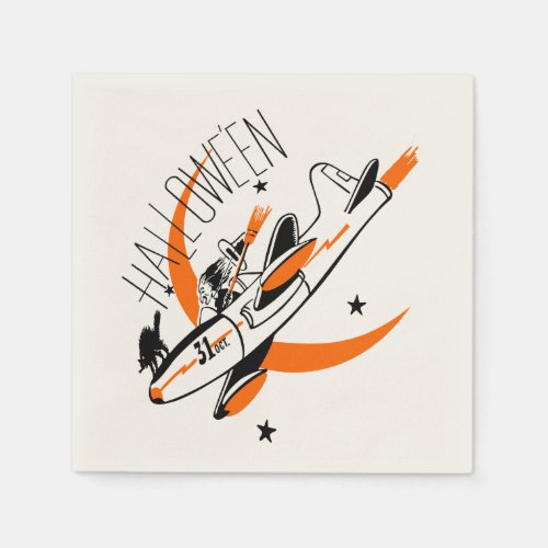 Vintage Halloween Witch Flying A Plane Paper Napkins