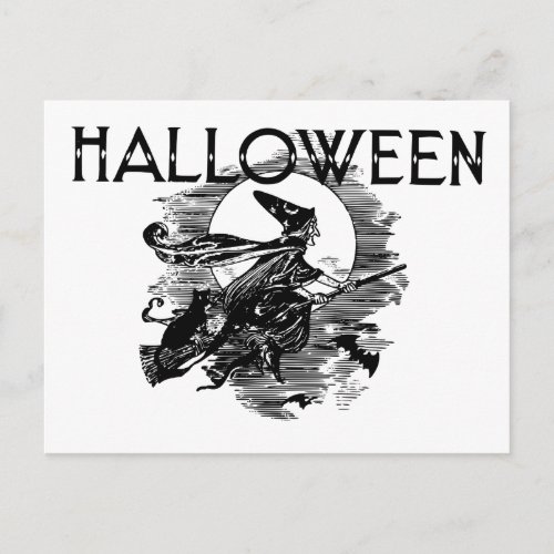 Vintage Halloween Witch Flying on Broomstick Postcard