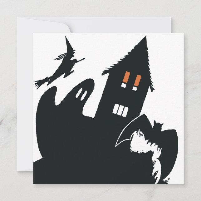 Vintage Halloween Witch Ghost Haunted House Party Invitation (Front)