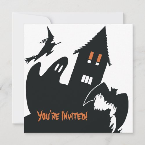 Vintage Halloween Witch Ghost Haunted House Party Invitation