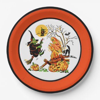 Vintage Halloween Witch & Ghost Paper Plates by Vintage_Halloween at Zazzle