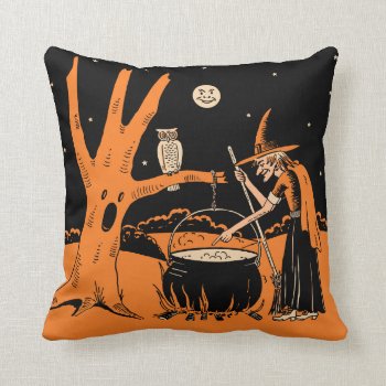Vintage Halloween Witch In A Haunted Forest Throw Pillow by Vintage_Halloween at Zazzle
